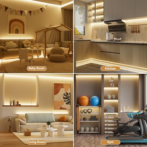 Image of PAUTIX COB LED Strip Lights with RF Remote,UL Listed Dotless LED Lights Dimmable 3000K Warm White,Super Bright 32.8ft Flexible 24V LED Tape Light,for Kitchen Cabinets,Bed,Office Stairs Indoor Lighting