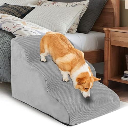 ペット用階段、犬用ステップ、犬用ランプ、高密度、滑り止め、安定性、取り外し可能なカバー、洗える、小型犬に適しています (60*40*40-1,グレー)