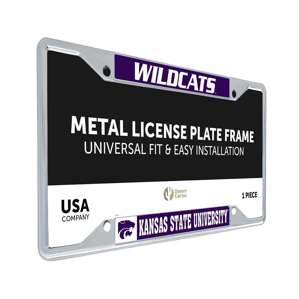 Desert Cactus Kansas State University Car Accessories Wildcats Metal License Plate Frame and Tag Holder for Front or Rear of Car (Mascot)