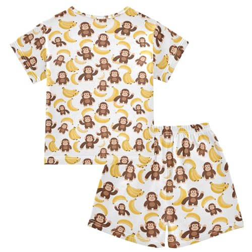 Orangutan Banana Pattern Summer Cute Pajama Sets, Short Sets for Daily Wears and Sleep Wears2