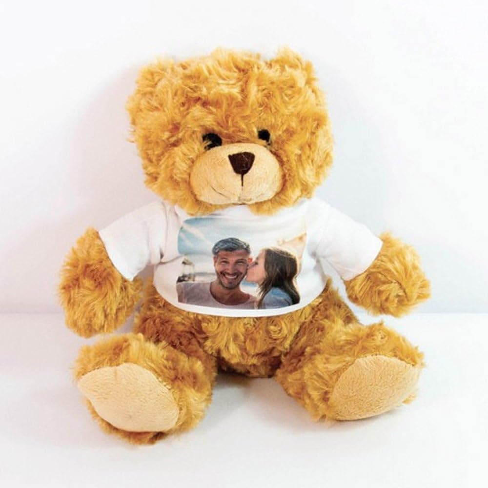Peluche de Oso marrón con personalización de Fotos – Osito de Peluche con Camiseta Blanca para Personalizar – Regalo Ideal para cumpleaños, San Valentín o Navidad