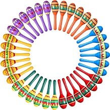 Hungdao 36 Pcs Mini Mexican Fiesta Wooden Maracas Bulk 6 Designs Wooden Maracas Noisemaker for Fiesta Party Favors Cinco De Mayo Party Supplies Decor Taco Tuesday Event Luau Game Classic Style
