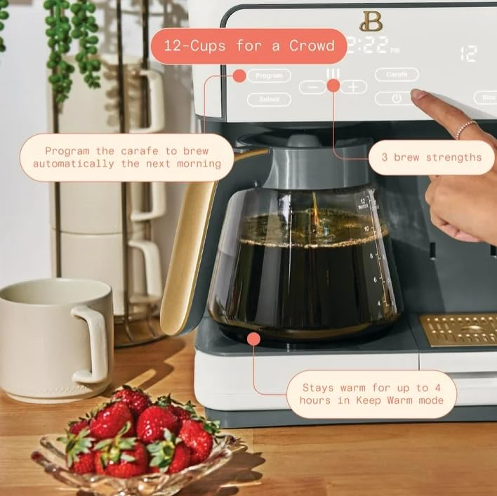 Beauti Multi Brew 12 Cup Programmable Drip & Single Serve Coffee Maker, Versatile Brewing (6oz, 8oz, 10oz, 12oz, 14oz), Pods or Ground, Over Ice option, Keep Warm mode (White) — view 2