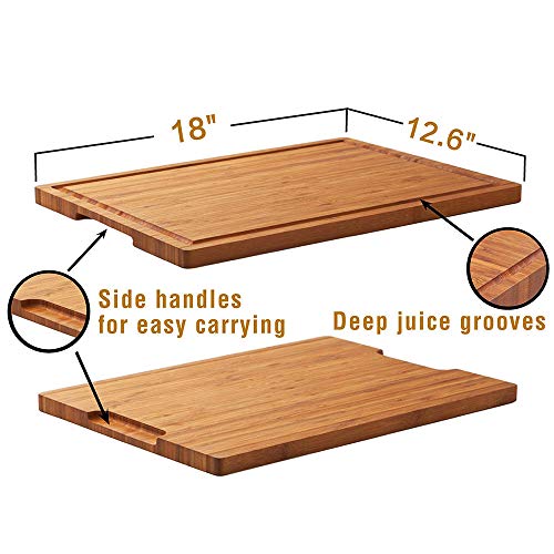 Bamboo Wood Cutting Board For Kitchen, 18" Large Cheese Charcuterie Chopping Block With Side Handles And Juice Grooves #TOP3