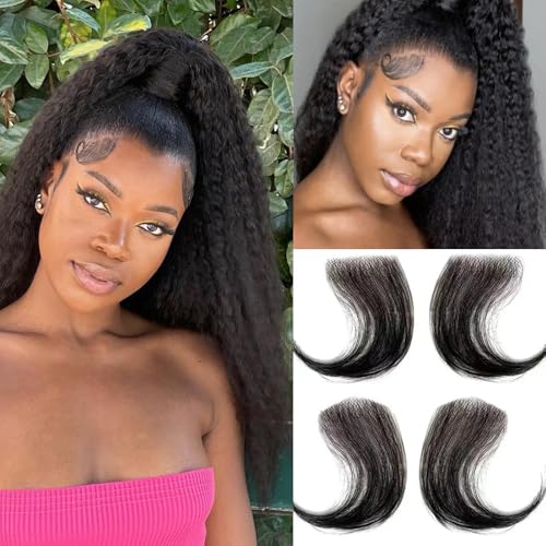 Amiunis Edges Hair HD Lace Baby Hair Strips 4 Pcs Lace Front Fake Edges for Black Women Natural Handmade Real Human Hair Pieces