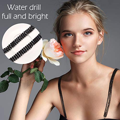 2 Pairs Rhinestone Bra Strap Adjustable Rhinestone Bra Invisible Shoulder Strap Anti-Skid Bra Belt For Bra Tops Dress, Black, Silver #TOP2