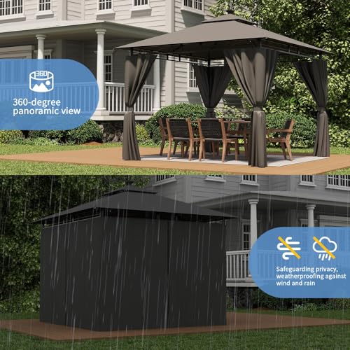 JUMMICO Garten Pavillon 3 x 3 m mit Beleuchtung, wasserdichter,Pavillon 3x3 wasserdicht stabil, geeignet für Garten und Terrasse, mit Vier Seitenwänden zum Schutz vor Sonne und Regen, Grau