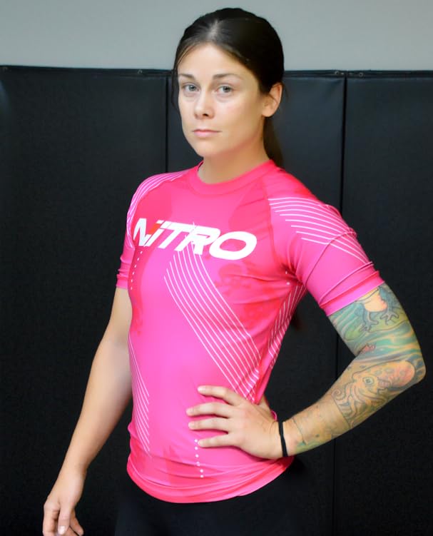 Women's BJJ Rash Guard - Pink - Short Sleeve Brazilian Jiu Jitsu Grappling Rashguard Womens4