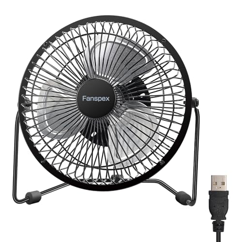 Fanspex 6 Small USB Desk Fan for Home Office Bedroom Desktop Black