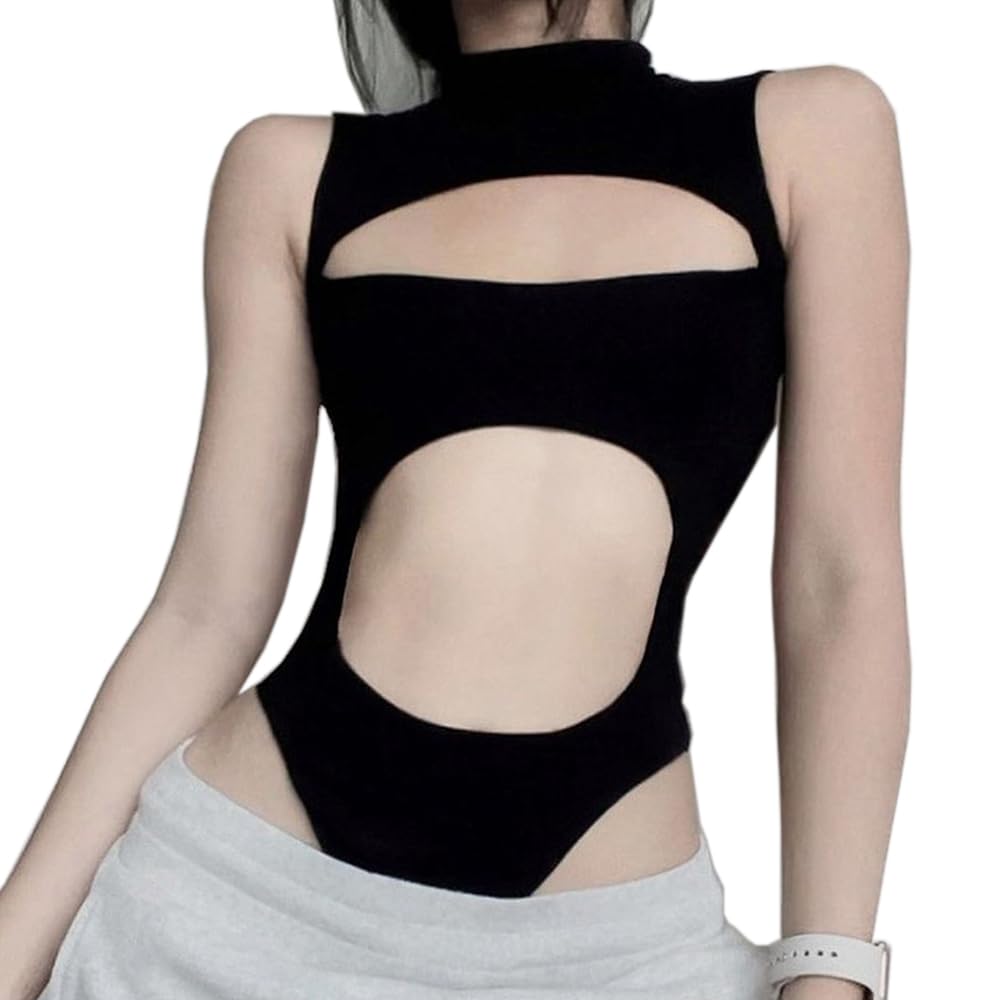 SINROYEE Sexy Hollow Out Women Bodysuit Summer Streetwear Gothic Jumpsuit Medium