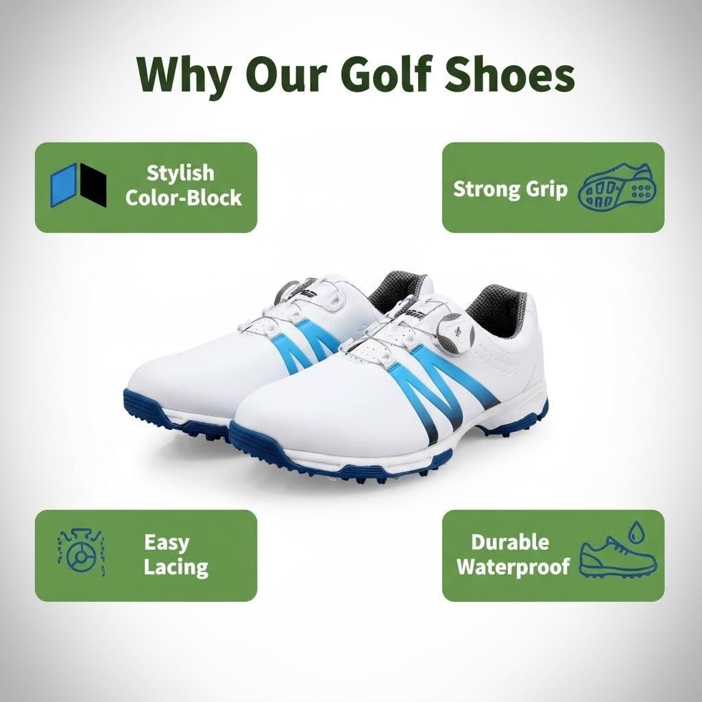 Chaussures de Golf pour Hommes, Chaussures de Golf Imperméables avec Système de Dentelle