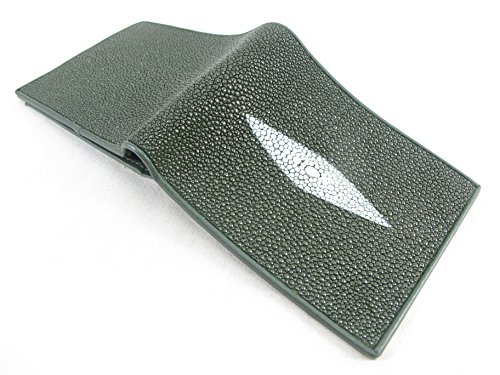 Pelgio Genuine Stingray Shagreen Skin Leather Bifold Wallet (Chrome Green) #TOP3