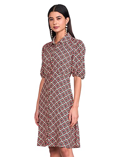 Image of Max Women Printed Spread Collar Shirt Calf Length Dress
