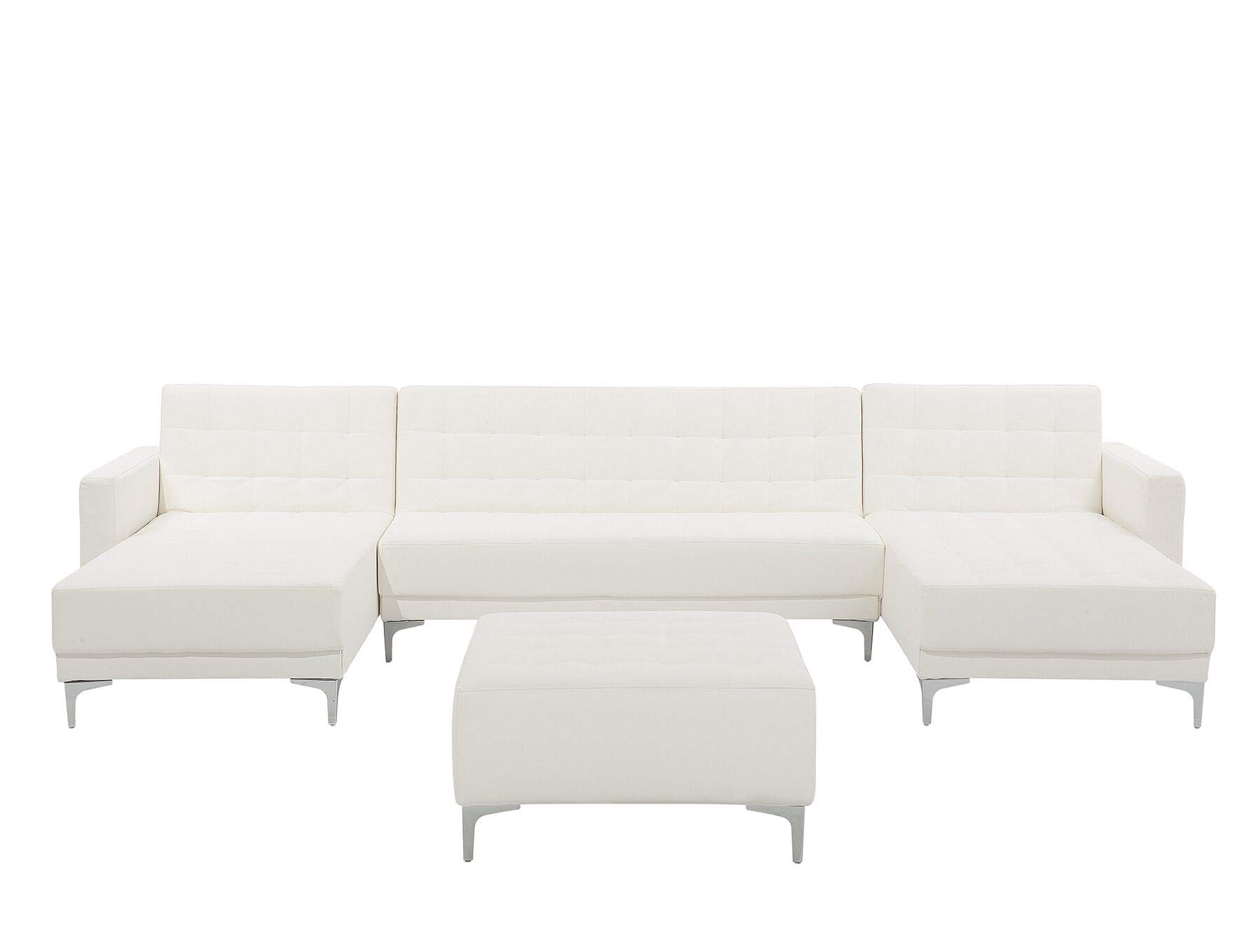 Modular U-Shaped Corner Sofa Bed 2 Chaises Ottoman White PU Leather Aberdeen