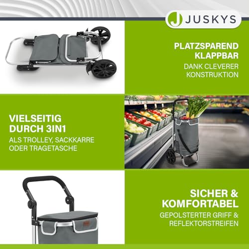 Juskys Einkaufstrolley 3in1 mit 2 Rollen für Shopping - 56 L Tasche abnehmbar - Trolley klappbar & modern - Sackkarre Einkaufsroller Grau – Bild 4