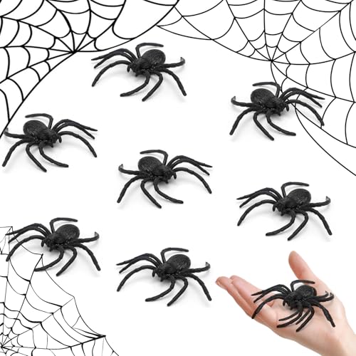 YUSHWENPTY Spinnen Deko Halloween, 8 Stück Miniatur Spinne Spielzeug, Schwarz Spinnen Tischdeko, 3D Spinne Streudeko für Halloween Partyzubehör, Streiche, Gartendeko