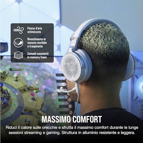 CORSAIR VIRTUOSO PRO Cuffie da Ggioco Aperte con Cavo - Microfono Unidirezionale Staccabile - 50mm Graphene Drivers - 20Hz-40 kHz Risposta Alla Frequenza - Bianco - Cuffia gaming - Immagine 5