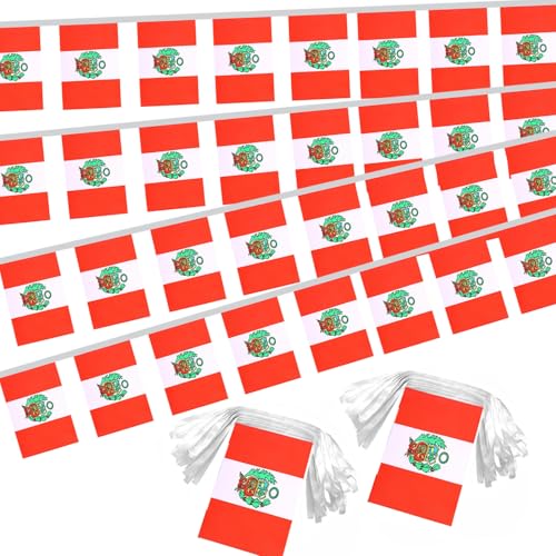 Image of 2 Pack Peru Flag Banner String Small Mini 66 Feet 60 Pcs Peruvian Hanging Flags Decoration