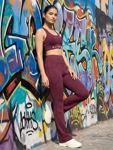 Image of BLINKIN Flared Gym Pants for Women's Workout - The Ultimate Yoga Pants | Workout Lowers | Gym Track Pants for Women with Side Pockets (4830)