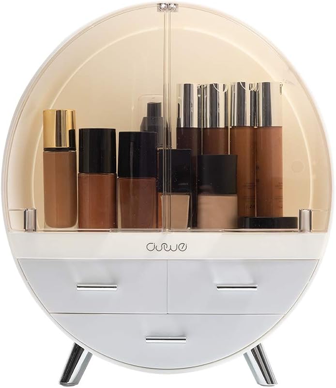 Organizador de maquiagem OBMMIRAO com porta transparente, gavetas e suporte para batons, cinza