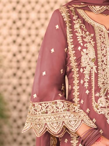 Image of INDO ERA Women's Straight Organza Ethnic Motifs Embroidered Kurta & Pant With Dupatta Set (KH9YL10613)