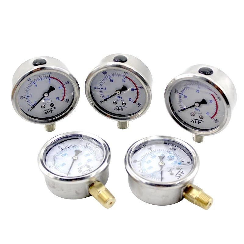Manómetros de presión de llenado de glicerina resistentes a golpes hidráulicos YN60 PT/G1/2 radiales con caja de acero inoxidable y junta de latón, 16/25/400 Mpa/kg, 1 unidad(0-0.4Mpa 4Kg Brass)