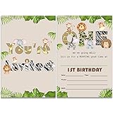 Jungle 1st Birthday Invitations Fill-In Set of 20 with Envelopes Safari Jungle Animals First...
