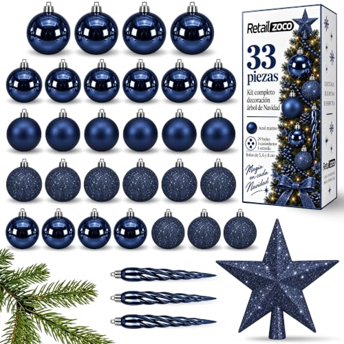 Bolas de Navidad, Adornos Arbol Navidad, 33 Piezas, Azul