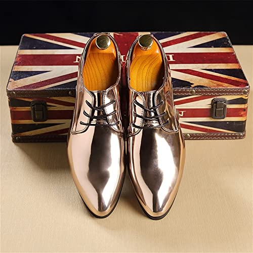 Oxford Formal Shoes for Men Lace Up Solid Color Pointed Toe Tuxedo PU Leather Non Slip Anti-Slip Slip Resistant Low Top Business(Golden,10 M US)3