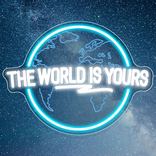 Image of The World Is Yours Neon Sign Carved Planet The World Is Yours LED Signs for Wall Decor Neon Lights for Bedroom Classroom Man Cave Game Room Birthday Cristmas Gifts for Friends Lover