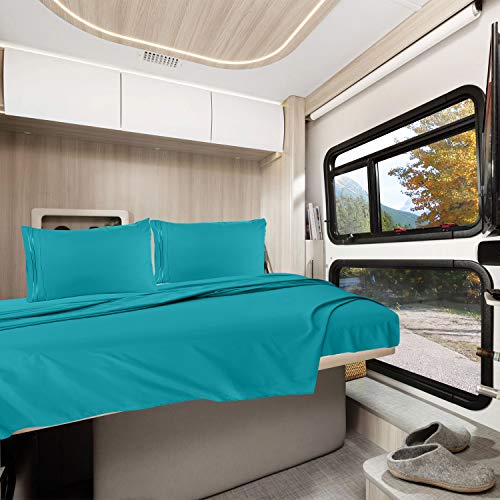 Image of Nestl Teal Short Queen Sheets for RV, Hotel Luxury RV Queen Sheets Set, 6 Piece Fitted Bed Sheet Set and Pillowcases, Super Soft, Wrinkle-Free, and Breathable Camper Bedding
