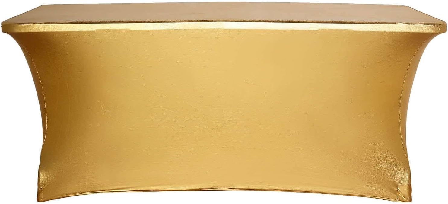 Efavormart 6FT Metallic Rectangular Stretch Spandex Table Cover for Wedding Kitchen Dining Events - Gold
