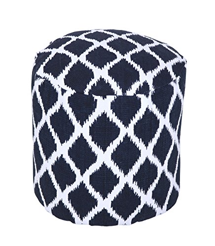 Image of HOMESCAPES Navy and Natural Circular Beanbag Diamond Ikat Design with Filling - 45 cm round x 40 cm tall