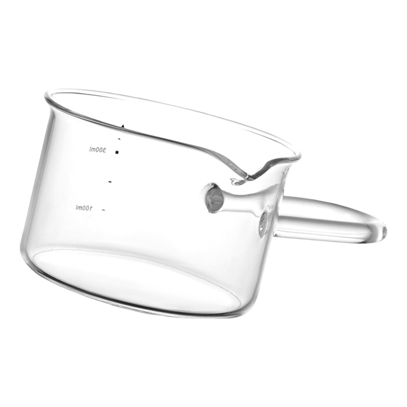 NEWFT Ergonomic Handle Double Spout Milk Frothing Pitcher Borosilicate Glass Cup with Measurement Scale For Coffee Brewing