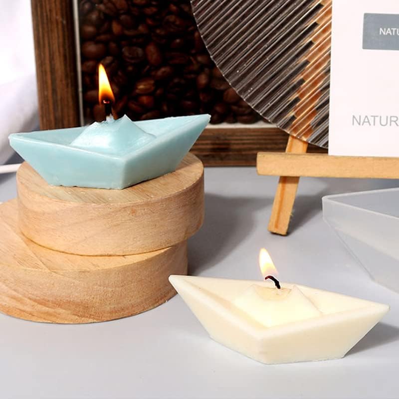 Miniatura 4 de Cestony 2 moldes de silicona para velas en forma de barco de papel, para hacer velas, pilar, aromaterapia, jabón, coche, yeso fresco