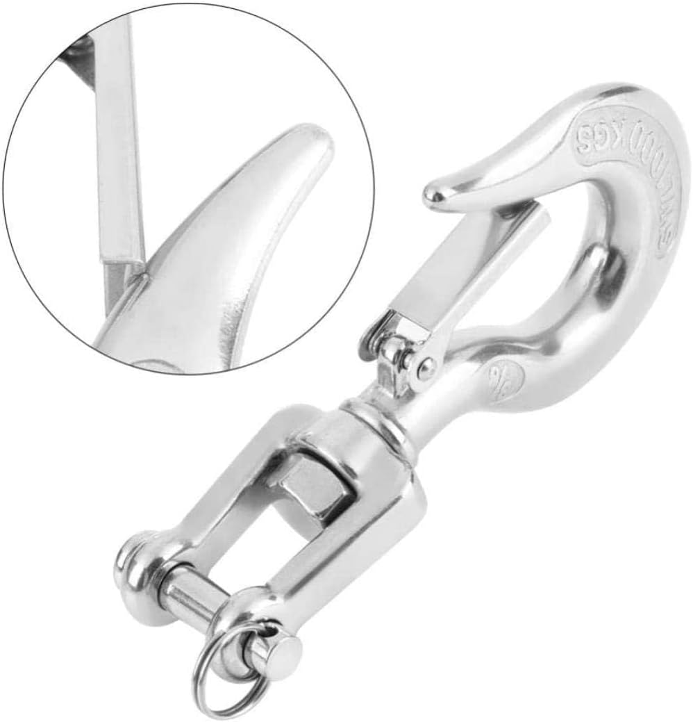 Swivel Lifting Hook, 650kg/1000kg 304 Stainless Steel Swivel Lifting Hook with Safety Eye Swivel Lifting Hoisting Chain Hooks Rigging Accessory(1000kg)
