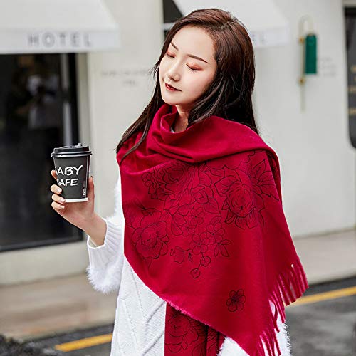Châle en cachemire écharpe femme élégante style ethnique fleur rouge