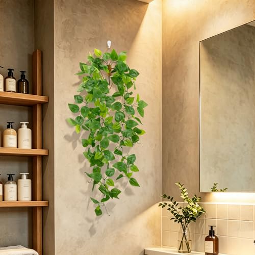Image of LOYWREE Artificial Hanging Plants with Wall Planter, Faux Pothos Vines Fake Hanging Plant, Plastic Greenery Wall Decor for Indoor Outdoor Home Office Garden Patio Bedroom Living Room Decor