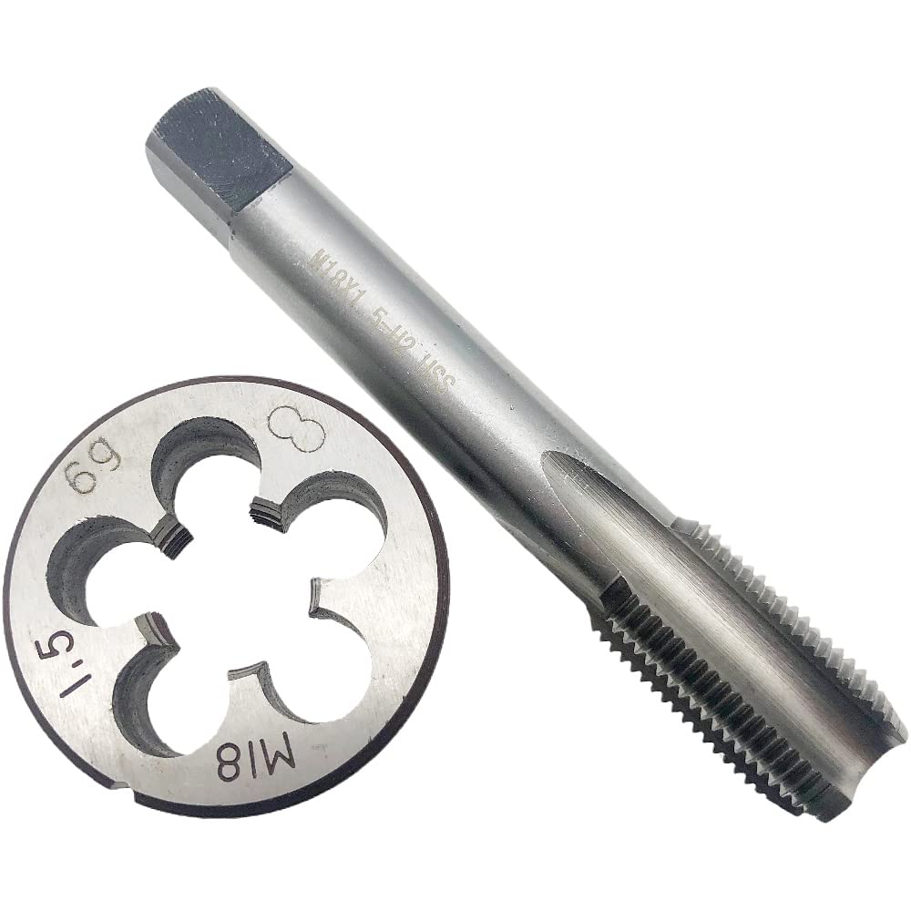Juego de machos y terrajas M18 x 1,5, tornillo para máquina, macho M18 x 1,5, mano derecha HSS, herramienta de rosca métrica M18 x 1,5, mano derecha, macho de rosca M18 x 1,5 y terraja redonda, mano