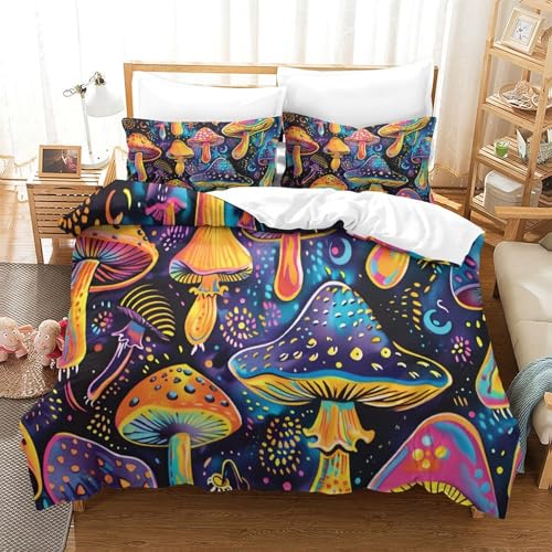 Parure de lit microfibre champignons 140x200 effet douce 3D - 3