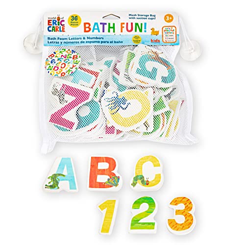 Image of Kids Preferred World of Eric Carle Bath Time 36 Piece Foam Bath Toys Letters and Numbers Set for Toddlers and Mesh Bag Perfect for Water Play Ages 3 and Up