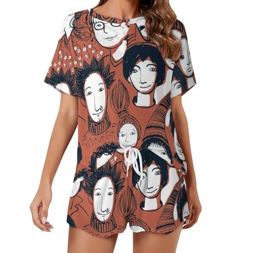 Pyjama pour femme à manches courtes motif personnage idéal pour l'été