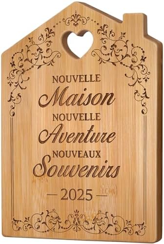Planche à Découper Bambou Gravée - Cadeau Crémaillère Idéal - 28x21,5cm