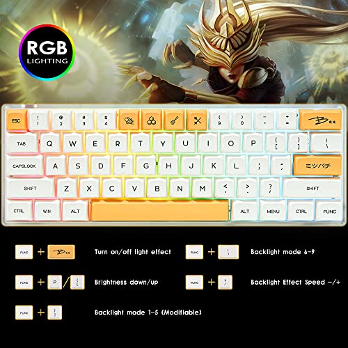 Image of Guffercty kred 60% Mechanical Keyboard 60 Percent Honey Milk XDA Keycaps Custom Hot Swappable with RGB Backlit NKRO Type-C Cable for Win /PC /Mac (Gateron Optical Red, Bee)