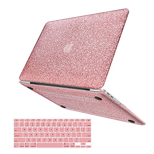 One-Day Sale: Up to 70% Off Anban Compatible with MacBook Air 13 inch Case, Glitter Smooth Leather Snap On Protective Laptop Hard Shell Case with Keyboard Cover, Model: A1466 A1369 Older Ver 2010-2017 Release, Shining Rose Gold