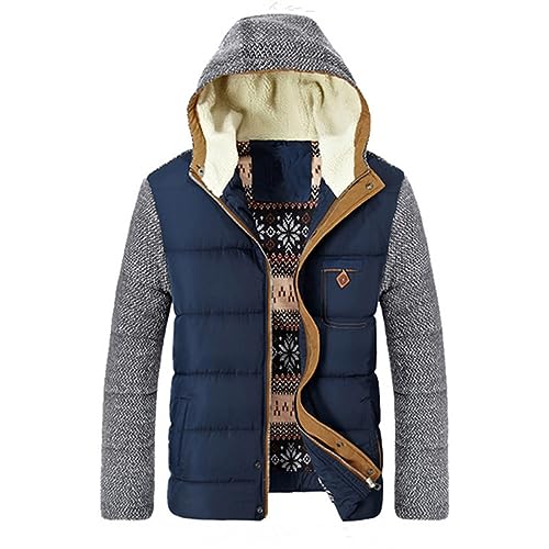 Fleece Lined Hoodie Men Zip up Puffer Jacket Patchwork Hooded Coat Pattern Hoodies Casual Winter Jackets3