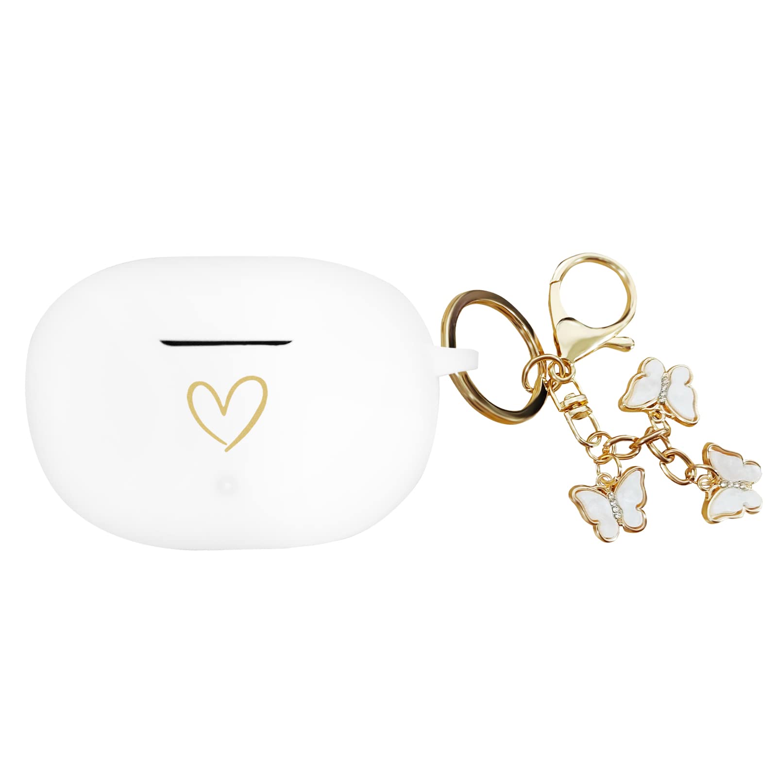 AIIEKZ Compatible with Beats Studio Buds 2021, Soft Silicone Case with Gold Heart Pattern for Beats Studio Buds Case with Cute Butterfly Keychain for