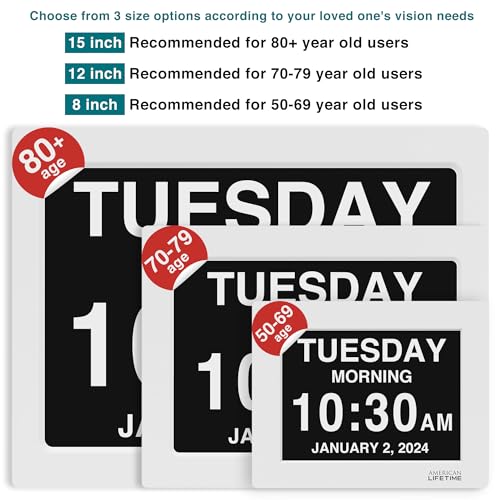 Image of American Lifetime New 2026 Dementia Clock Large Digital Clock for Seniors, Digital Calendar Large Display, Custom Alarms, Clock with Day & Date for Elderly 21.5 Inches White