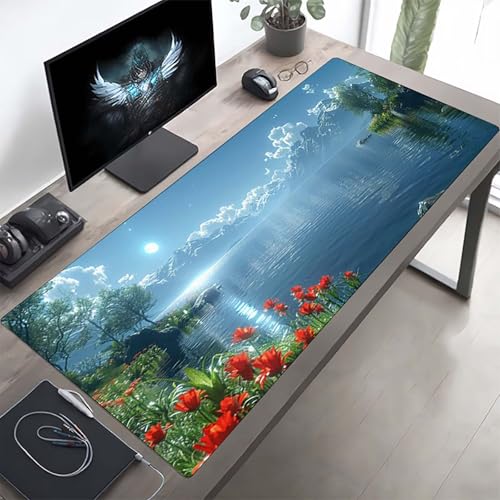 Tapis de souris gamer XXL 100x50 cm avec bords surpiqués et dos antidérapant pour bureau de jeu