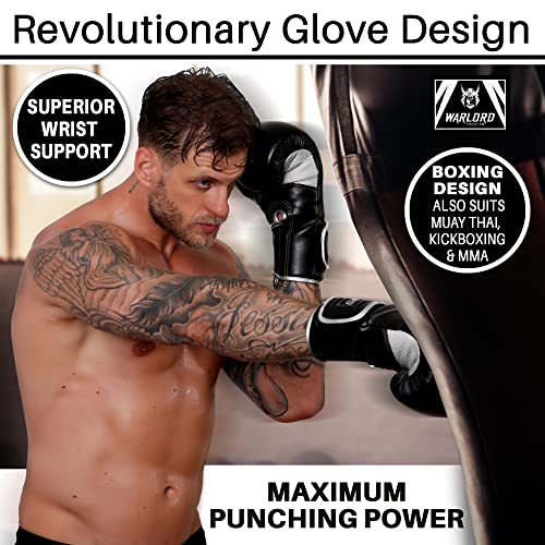 Warlord “Yari” Superior Boxing Gloves Men, Muay Thai Gloves, Mma Gloves, Kickboxing Gloves, Punching Bag Gloves, Boxing Bag, Heavy Bag Gloves, Boxing Equipment, Pre Workout Sets (Black/White, 16 Oz) #TOP2